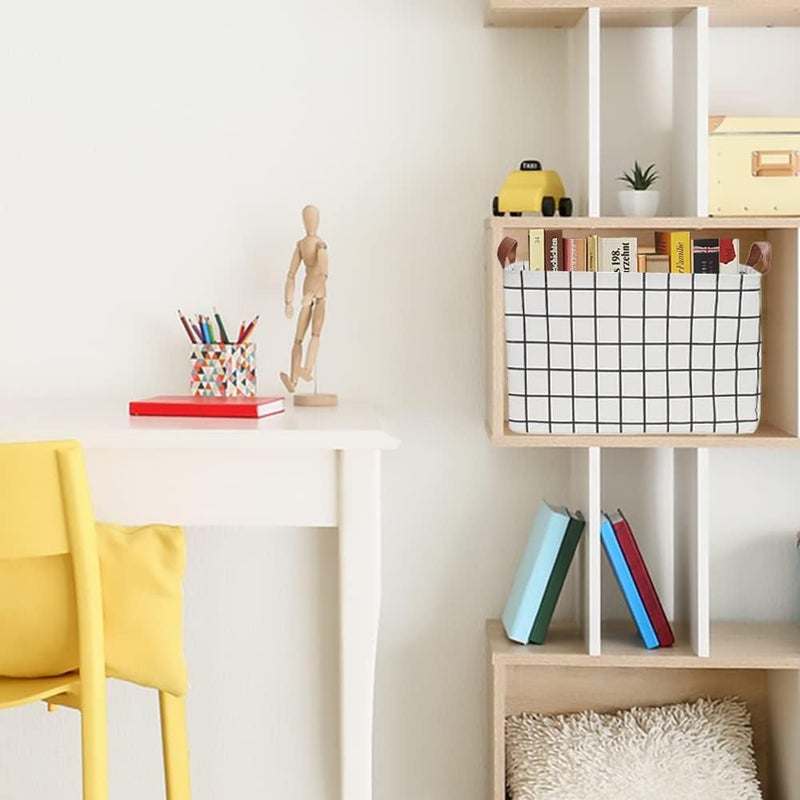 CLOCOR Rectangular Storage Basket, Collapsible Cute Pattern Storage Bin, Waterproof Coating Storage Box with Handles for Home Organization, Gift Basket (3 pack White checks) - Image 2